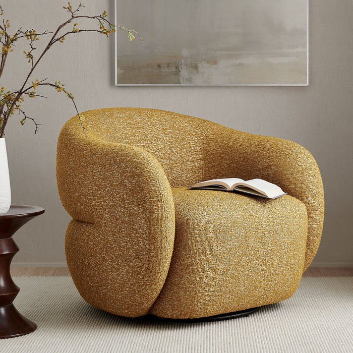 Modway Selby Textured Woven Fabric Swivel Accent Chair in Mustard - lifestyle view 20