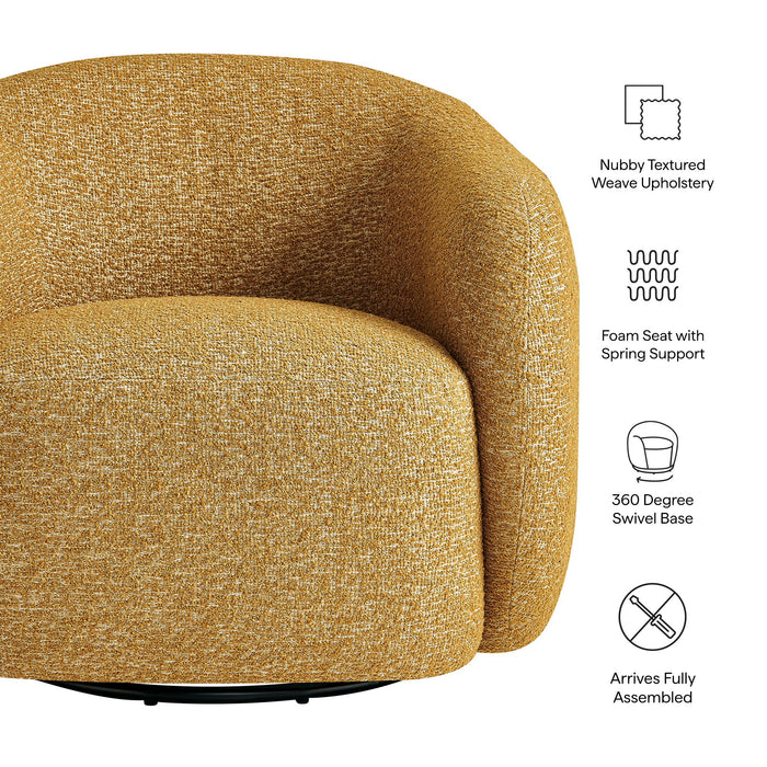 Modway Selby Textured Woven Fabric Swivel Accent Chair in Mustard - dimensions and specifications