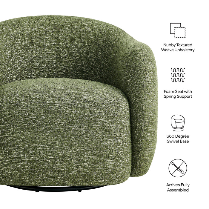 Modway Selby Textured Woven Fabric Swivel Accent Chair in Olive - dimensions and specifications