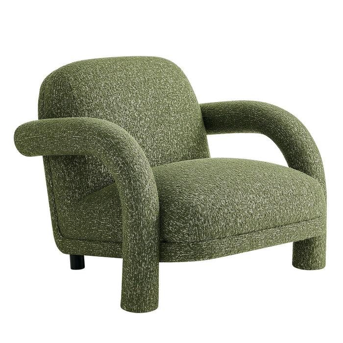 Modway Ferris Textured Woven Fabric Lounge Chair in Olive - front view