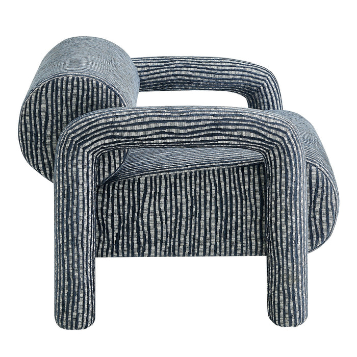 Modway Quill Patterned Woven Fabric Accent Chair in Navy - angled view