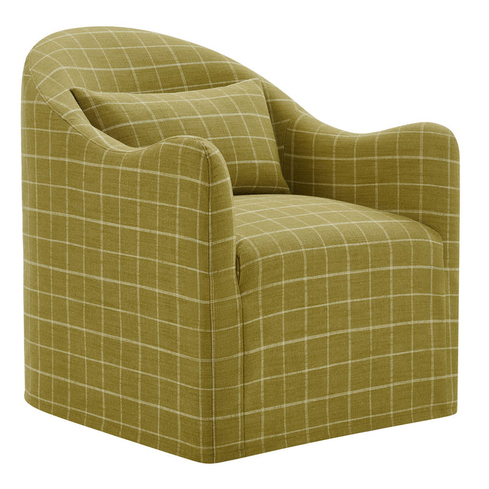 Modway Bardot Slipcovered Linen Blend Accent Chair in Artichoke Windowpane Check - front view