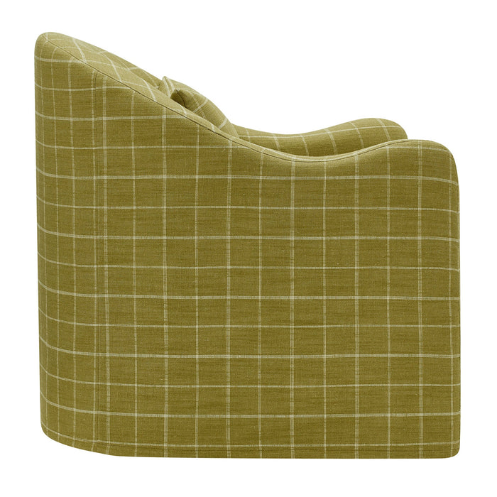 Modway Bardot Slipcovered Linen Blend Accent Chair in Artichoke Windowpane Check - angled view