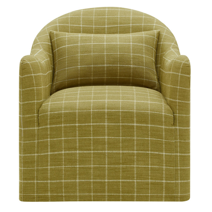 Modway Bardot Slipcovered Linen Blend Accent Chair in Artichoke Windowpane Check - detail view