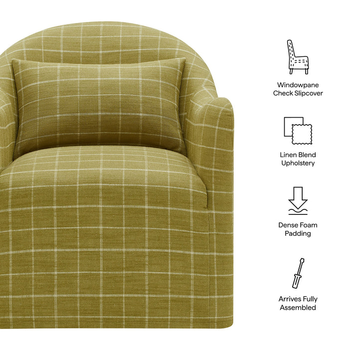 Modway Bardot Slipcovered Linen Blend Accent Chair in Artichoke Windowpane Check - dimensions and specifications