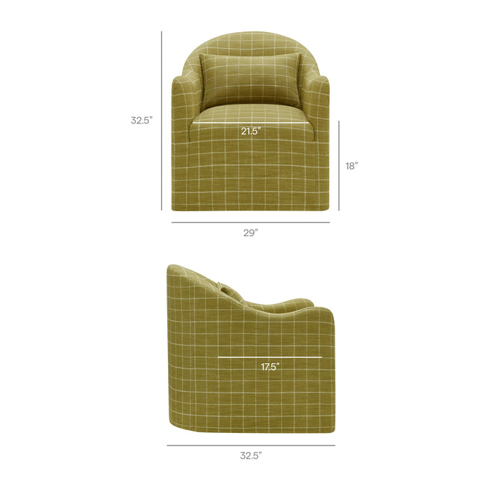 Modway Bardot Slipcovered Linen Blend Accent Chair in Artichoke Windowpane Check - dimensions and specifications 16