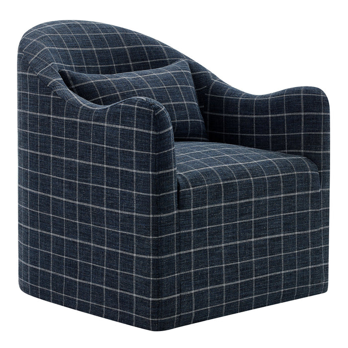Modway Bardot Slipcovered Linen Blend Accent Chair in Denim Windowpane Check - front view