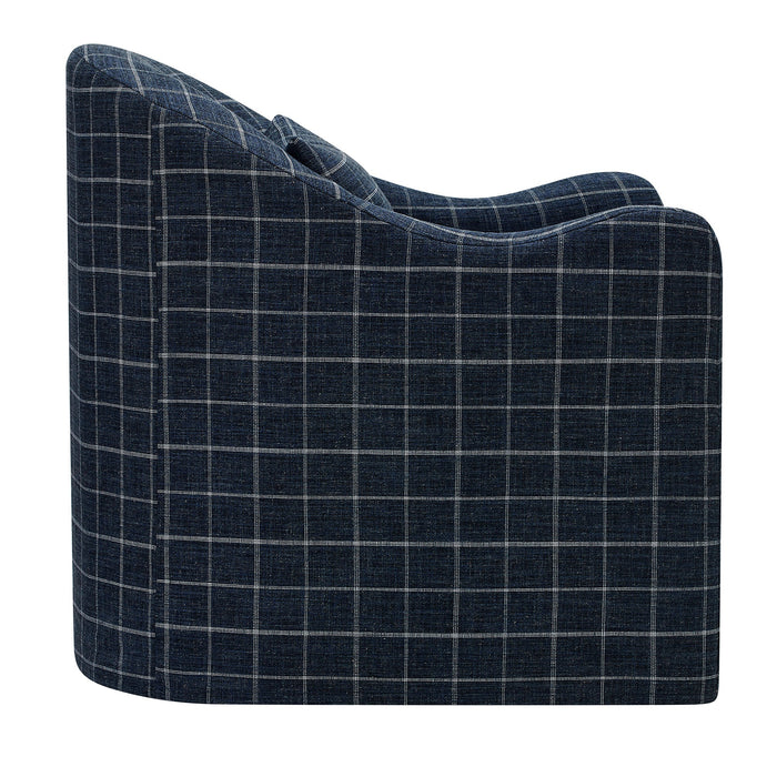 Modway Bardot Slipcovered Linen Blend Accent Chair in Denim Windowpane Check - angled view