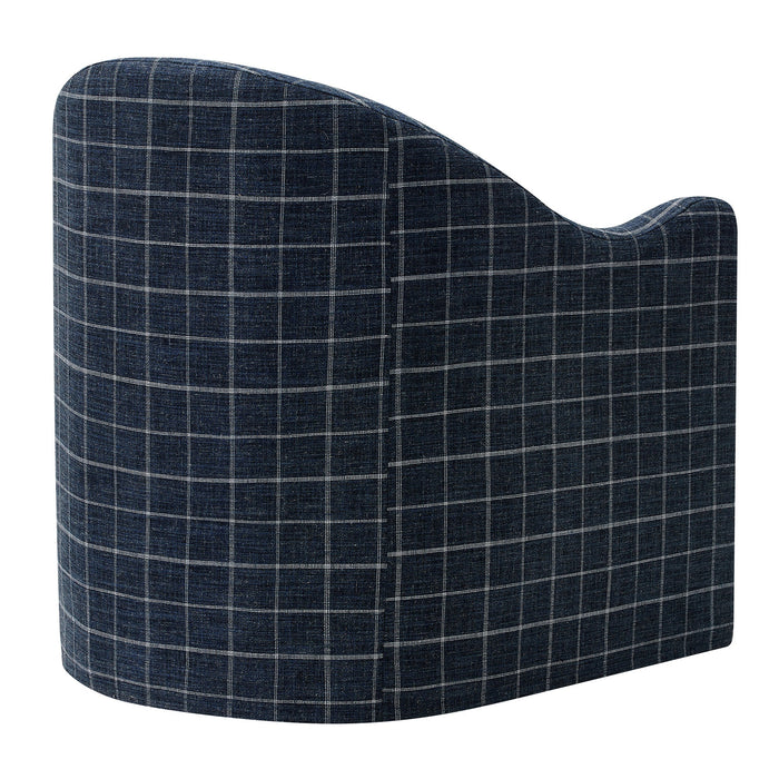 Modway Bardot Slipcovered Linen Blend Accent Chair in Denim Windowpane Check - side view
