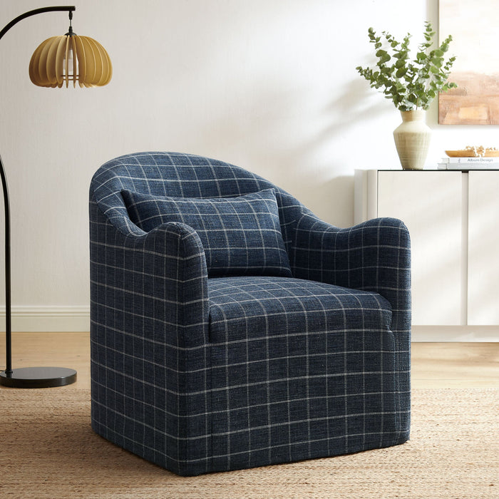 Modway Bardot Slipcovered Linen Blend Accent Chair in Denim Windowpane Check - lifestyle view 14