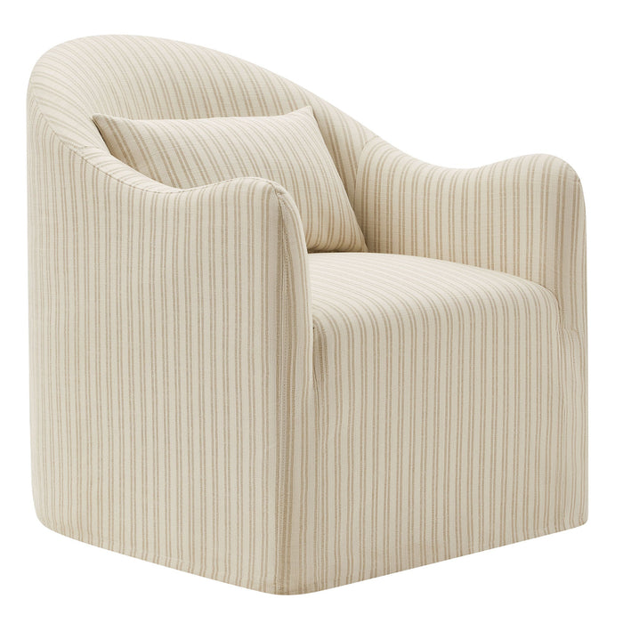 Modway Bardot Slipcovered Striped Accent Chair in Oatmeal Stripe - front view