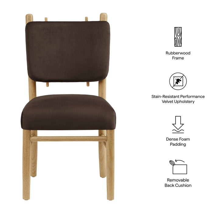 Modway Mauden Performance Velvet Dining Side Chairs Set of 2 in Chocolate Brown - dimensions and specifications