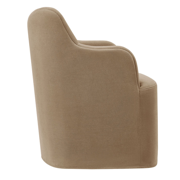 Modway Cordelle Linen Blend Swivel Dining Chair in Almond - angled view