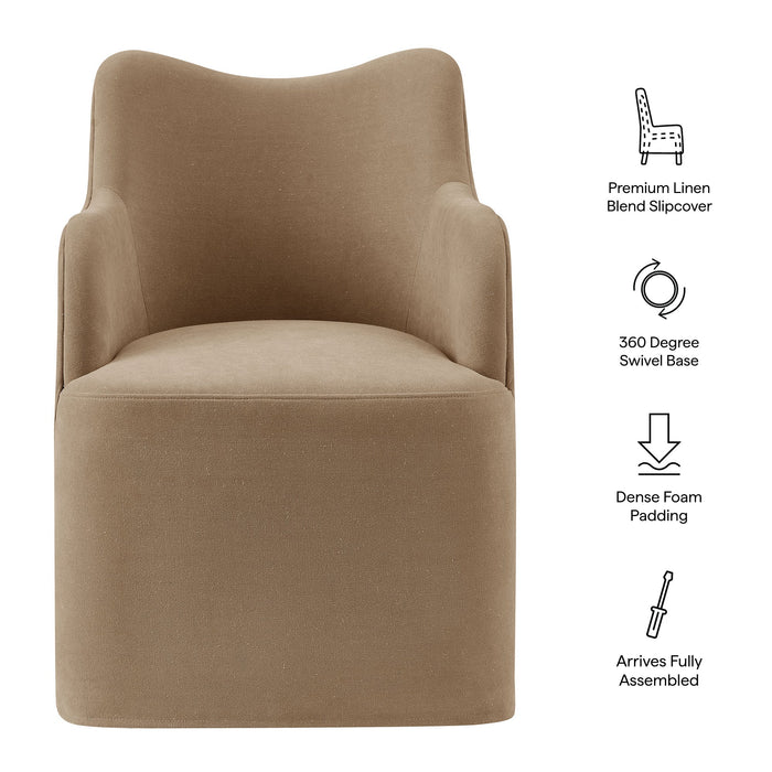 Modway Cordelle Linen Blend Swivel Dining Chair in Almond - dimensions and specifications