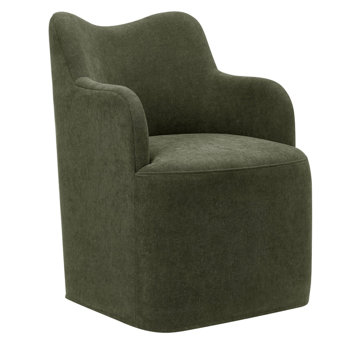Modway Cordelle Linen Blend Swivel Dining Chair in Sage - front view