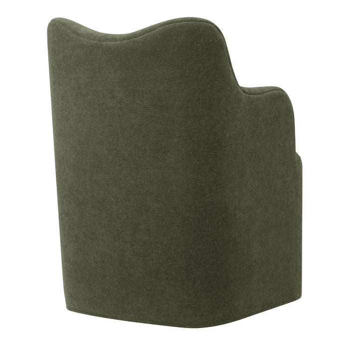Modway Cordelle Linen Blend Swivel Dining Chair in Sage - side view