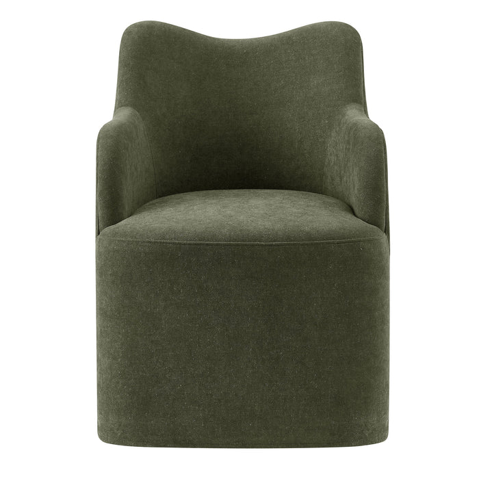 Modway Cordelle Linen Blend Swivel Dining Chair in Sage - detail view