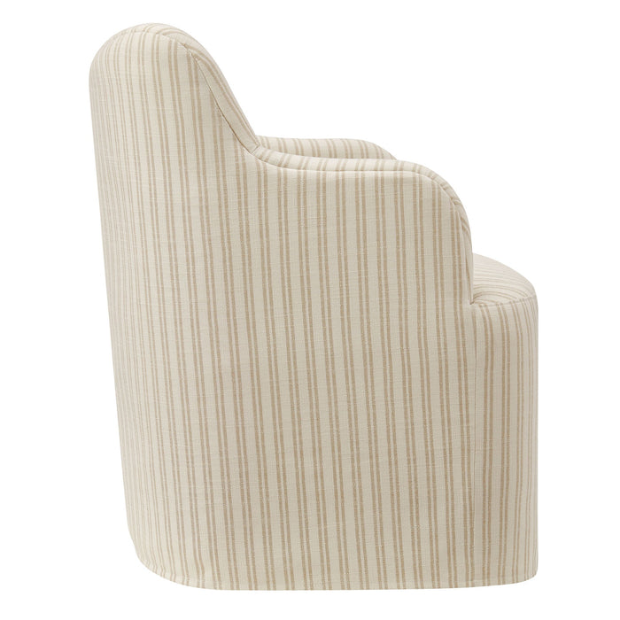 Modway Cordelle Linen Blend Swivel Dining Chair in Oatmeal Stripe - angled view