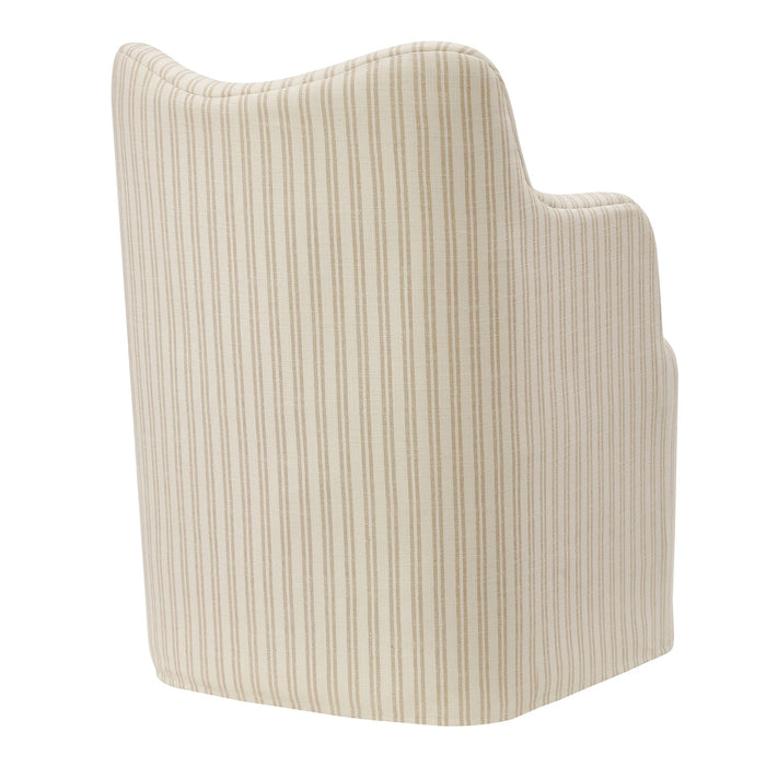 Modway Cordelle Linen Blend Swivel Dining Chair in Oatmeal Stripe - side view