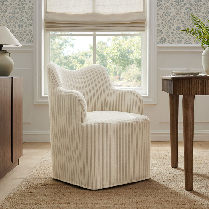 Modway Cordelle Linen Blend Swivel Dining Chair in Oatmeal Stripe - lifestyle view 13