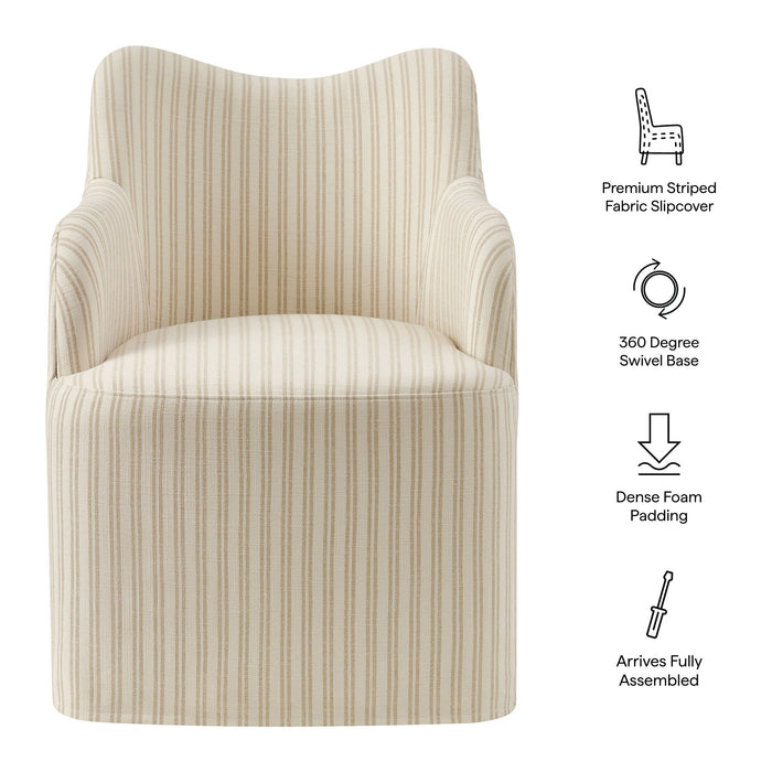Modway Cordelle Linen Blend Swivel Dining Chair in Oatmeal Stripe - dimensions and specifications