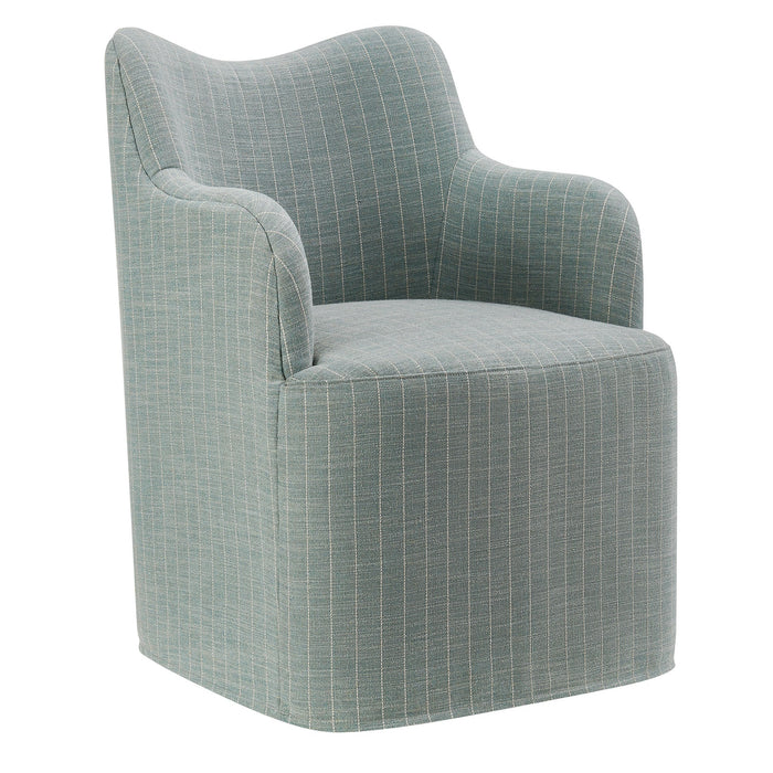Modway Cordelle Linen Blend Swivel Dining Chair in Spa Blue Stripe - front view