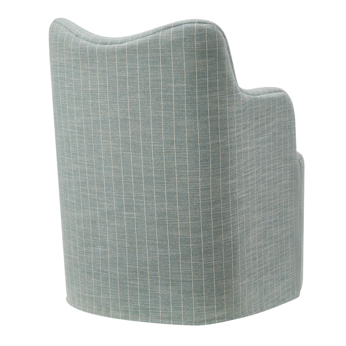 Modway Cordelle Linen Blend Swivel Dining Chair in Spa Blue Stripe - side view