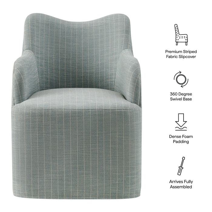 Modway Cordelle Linen Blend Swivel Dining Chair in Spa Blue Stripe - dimensions and specifications