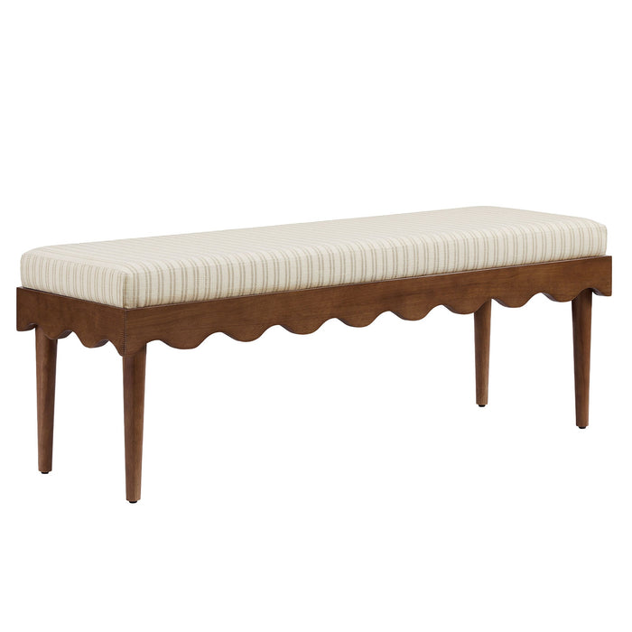 Modway Mirette Scalloped Edge Striped Accent Bench in Oatmeal Stripe - front view