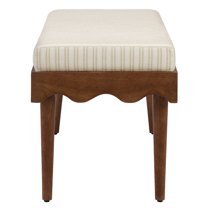 Modway Mirette Scalloped Edge Striped Accent Bench in Oatmeal Stripe - angled view