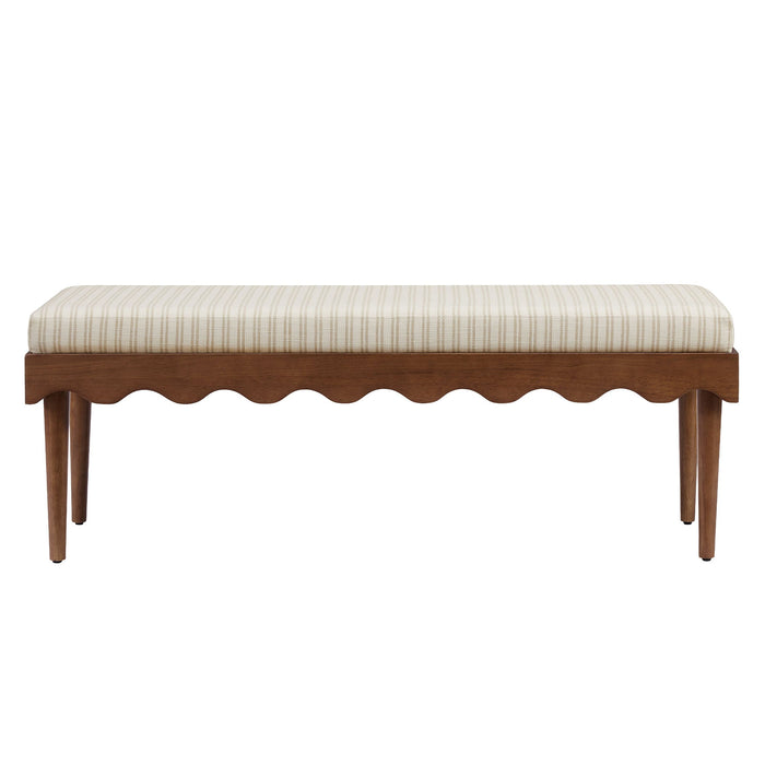 Modway Mirette Scalloped Edge Striped Accent Bench in Oatmeal Stripe - side view