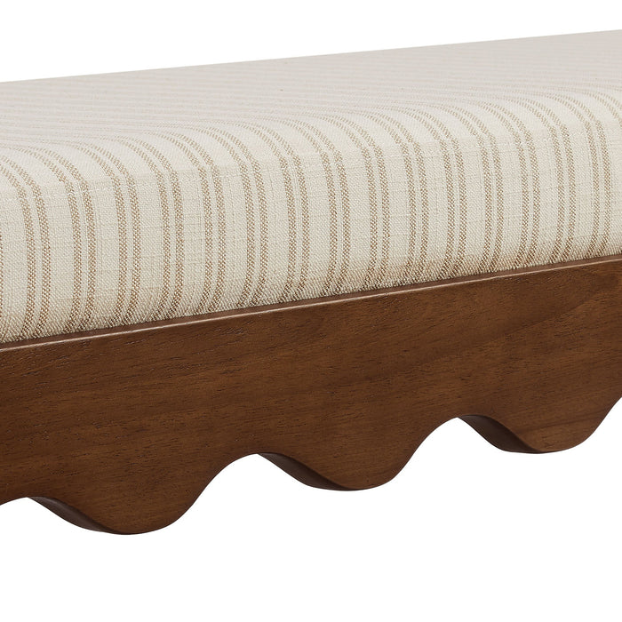 Modway Mirette Scalloped Edge Striped Accent Bench in Oatmeal Stripe - detail view