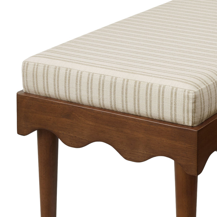 Modway Mirette Scalloped Edge Striped Accent Bench in Oatmeal Stripe - lifestyle view