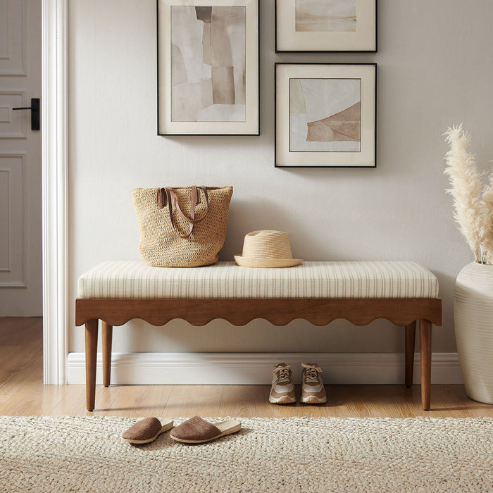 Modway Mirette Scalloped Edge Striped Accent Bench in Oatmeal Stripe - lifestyle view 14