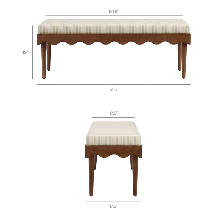 Modway Mirette Scalloped Edge Striped Accent Bench in Oatmeal Stripe - dimensions and specifications 18