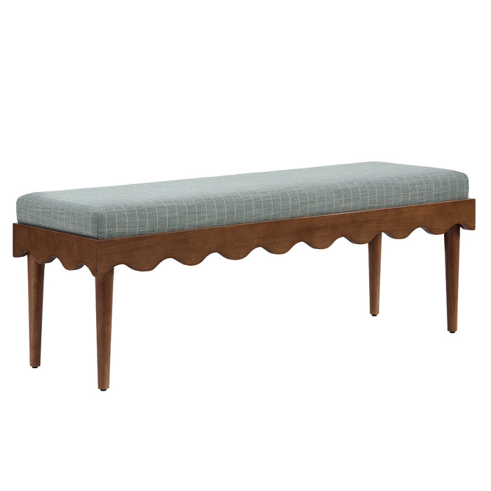 Modway Mirette Scalloped Edge Striped Accent Bench in Spa Blue Stripe - front view