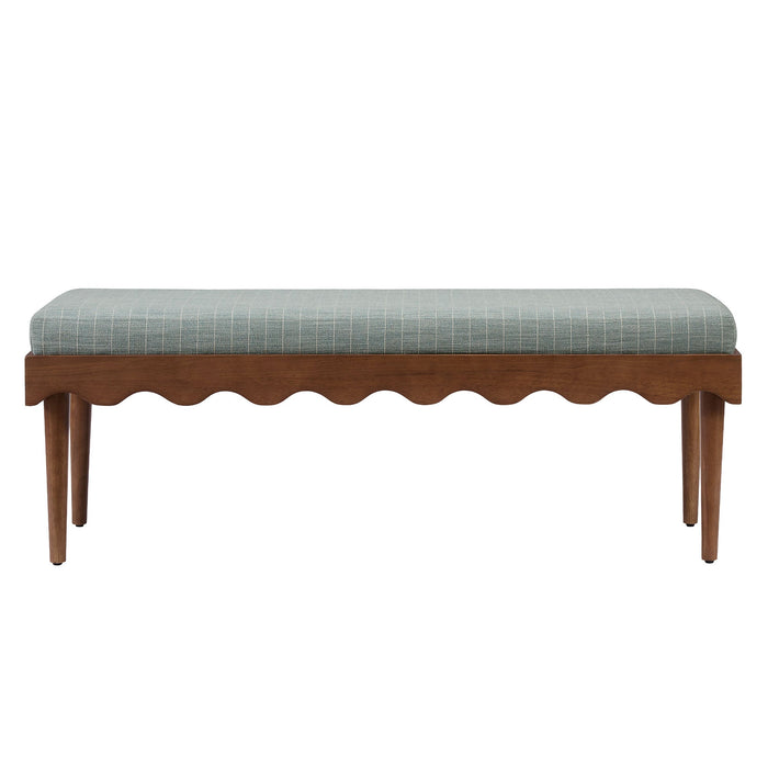Modway Mirette Scalloped Edge Striped Accent Bench in Spa Blue Stripe - side view