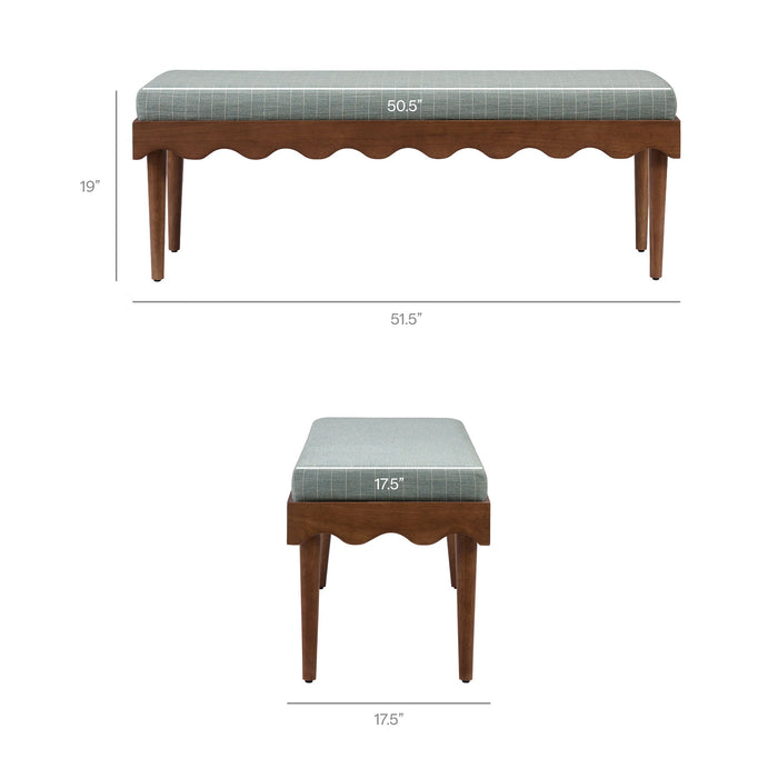 Modway Mirette Scalloped Edge Striped Accent Bench in Spa Blue Stripe - dimensions and specifications 16