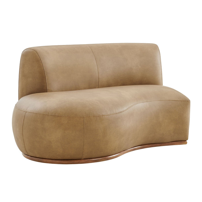Modway Rialta Curved Left-Arm Vegan Leather Sectional Loveseat in Toast - front view