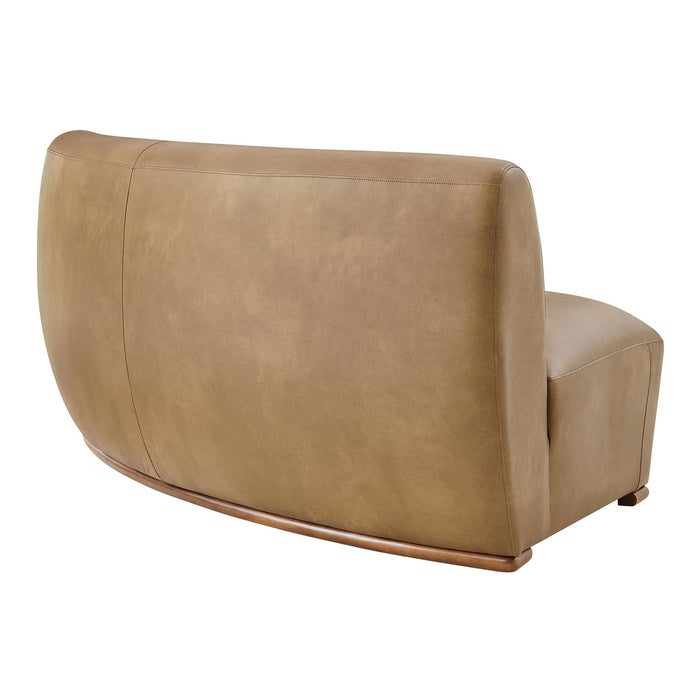 Modway Rialta Curved Armless Vegan Leather Sectional Loveseat in Toast - side view