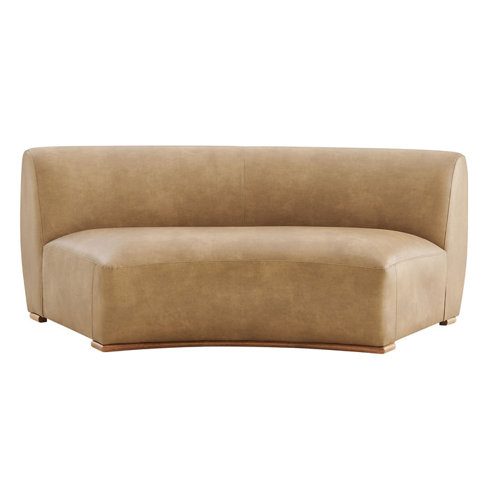 Modway Rialta Curved Armless Vegan Leather Sectional Loveseat in Toast - detail view