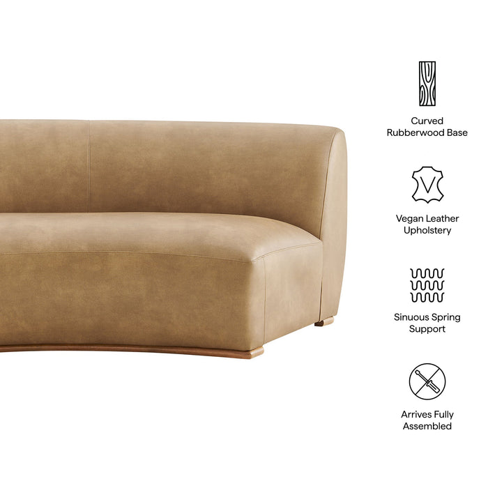 Modway Rialta Curved Armless Vegan Leather Sectional Loveseat in Toast - dimensions and specifications