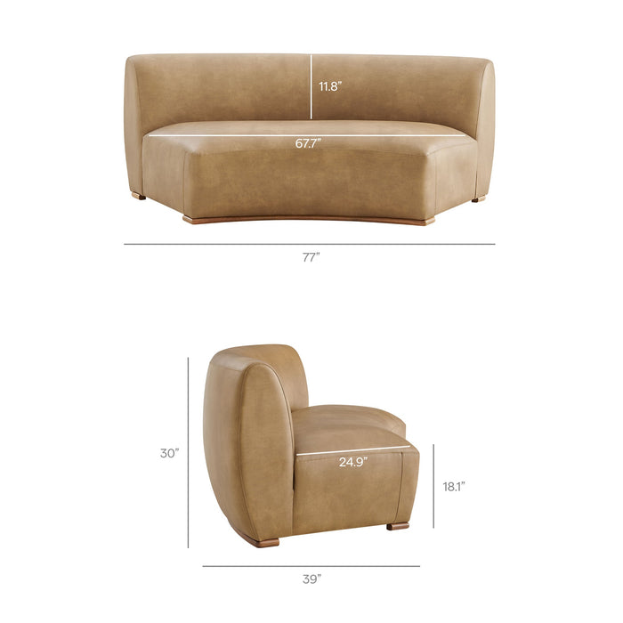 Modway Rialta Curved Armless Vegan Leather Sectional Loveseat in Toast - dimensions and specifications 9