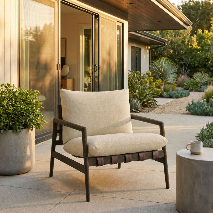 Modway Nomi Outdoor Teak Wood Sling Chair in Dark Brown Sand - lifestyle view 30