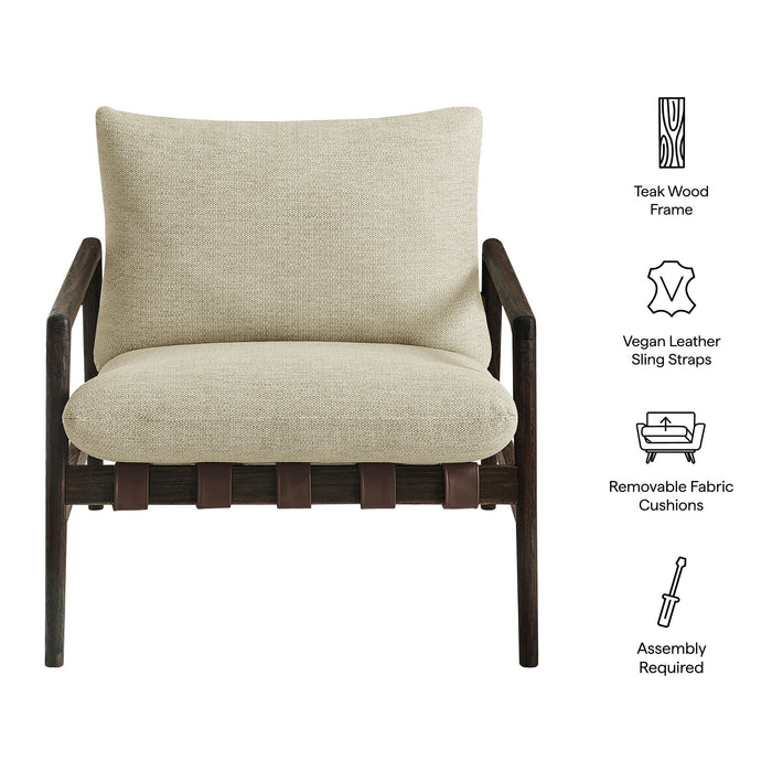 Modway Nomi Outdoor Teak Wood Sling Chair in Dark Brown Sand - dimensions and specifications