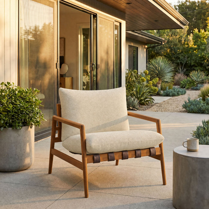 Modway Nomi Outdoor Teak Wood Sling Chair in Natural Sand - lifestyle view 29