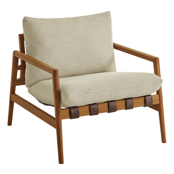 Modway Nomi Outdoor Teak Wood Sling Chair in Natural Sand - front view