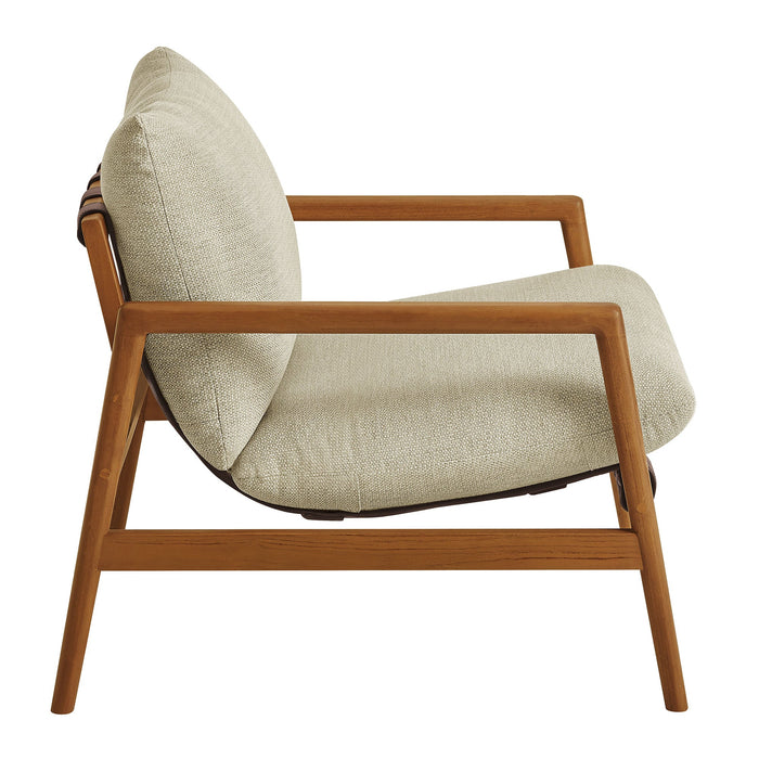 Modway Nomi Outdoor Teak Wood Sling Chair in Natural Sand - angled view