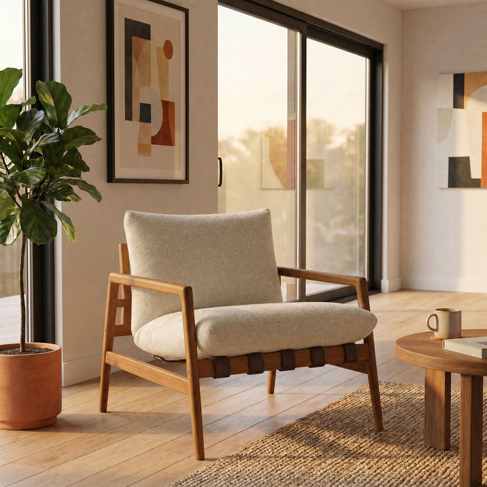 Modway Nomi Outdoor Teak Wood Sling Chair in Natural Sand - lifestyle view 20