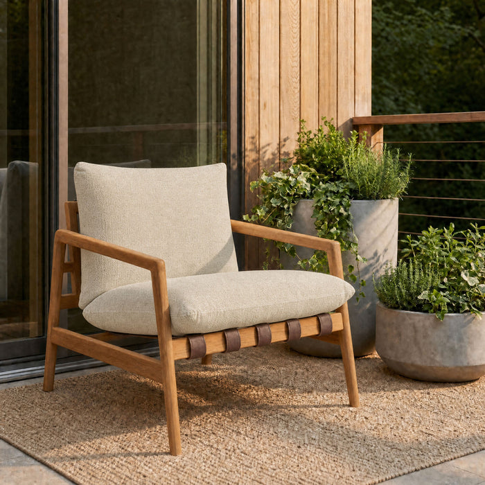 Modway Nomi Outdoor Teak Wood Sling Chair in Natural Sand - lifestyle view 26